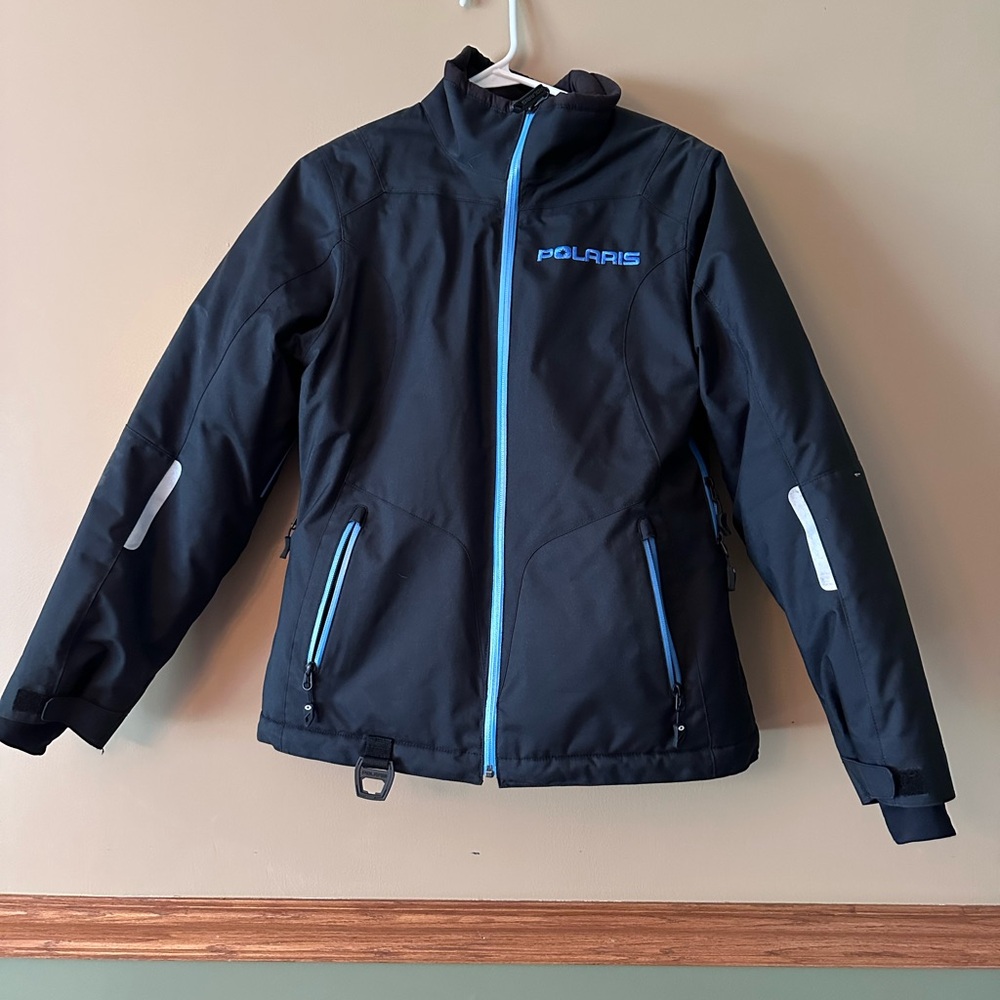 Women small black snowmobile Polaris jacket with blue accents
